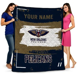custom new orleans pelicans grunge patch navy white quilt blanket best selling