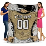 custom new orleans saints player sketch gold gray quilt blanket best selling
