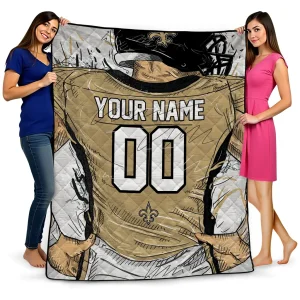 custom new orleans saints player sketch gold gray quilt blanket best selling