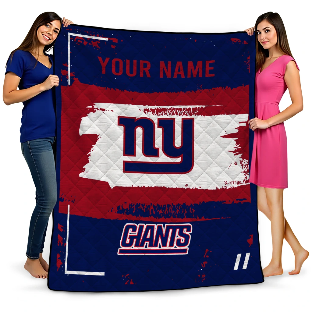 custom new york giants grunge patch blue white quilt blanket best selling