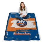 custom new york islanders grunge patch blue white quilt blanket best selling
