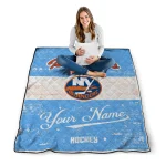 custom new york islanders pinstripe lines blue white quilt blanket best selling