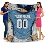 custom north carolina tar heels player sketch light blue gray quilt blanket best selling