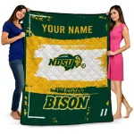 custom north dakota state bison grunge patch green white quilt blanket best selling