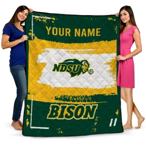 custom north dakota state bison grunge patch green white quilt blanket best selling