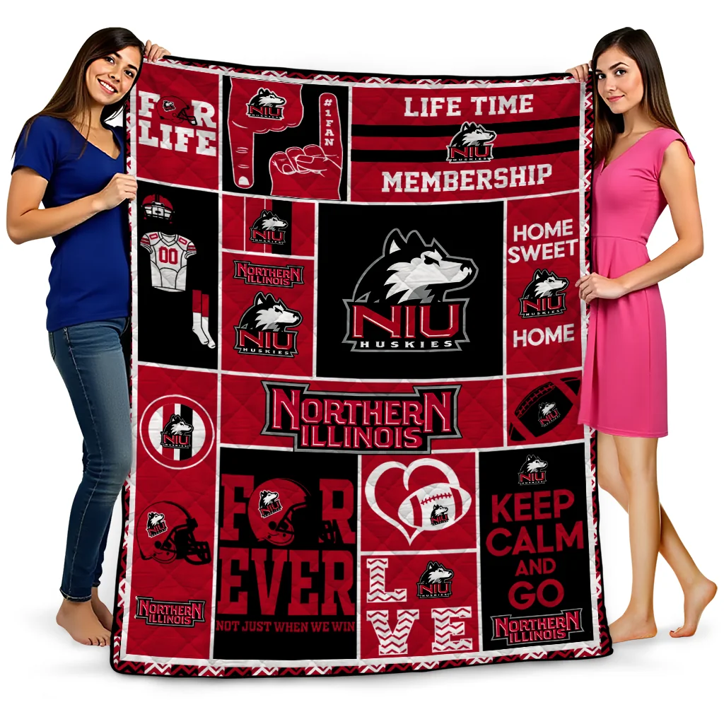 custom northern illinois huskies helmet passion red quilt blanket best selling