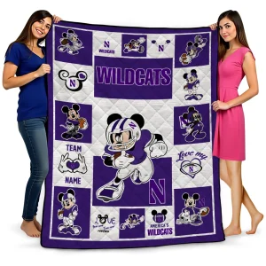 custom northwestern wildcats mickey crimson purple white quilt blanket best selling