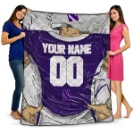 custom northwestern wildcats player sketch purple gray quilt blanket best selling
