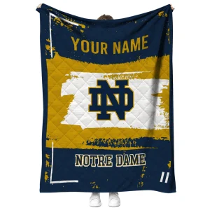 custom notre dame fighting irish grunge patch navy white quilt blanket fashion forward