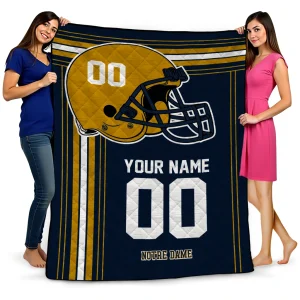 custom notre dame fighting irish helmet theme navy quilt blanket best selling