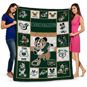 custom ohio bobcats mickey crimson green white quilt blanket best selling