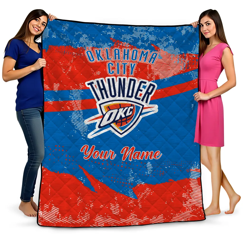 custom oklahoma city thunder brushstroke layers blue quilt blanket best selling