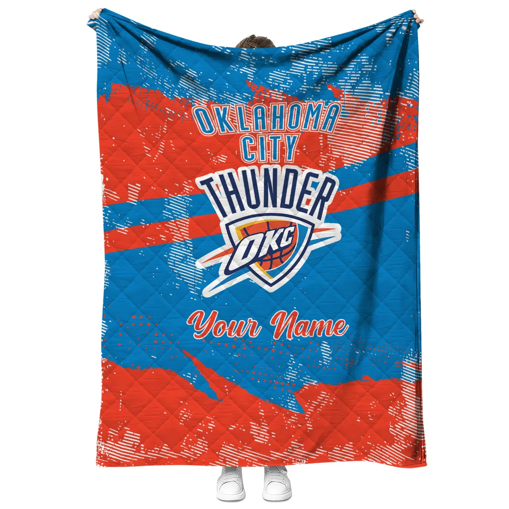 custom oklahoma city thunder brushstroke layers blue quilt blanket fashion forward