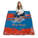 custom oklahoma city thunder brushstroke layers blue quilt blanket best selling