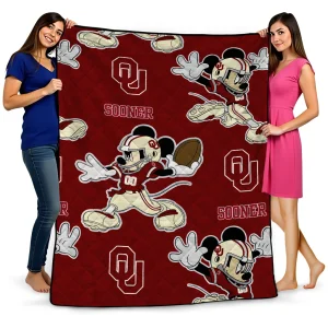 custom oklahoma sooners mickey football crimson quilt blanket best selling