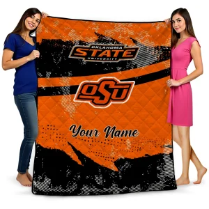 custom oklahoma state cowboys brushstroke layers orange quilt blanket best selling