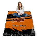 custom oklahoma state cowboys brushstroke layers orange quilt blanket best selling