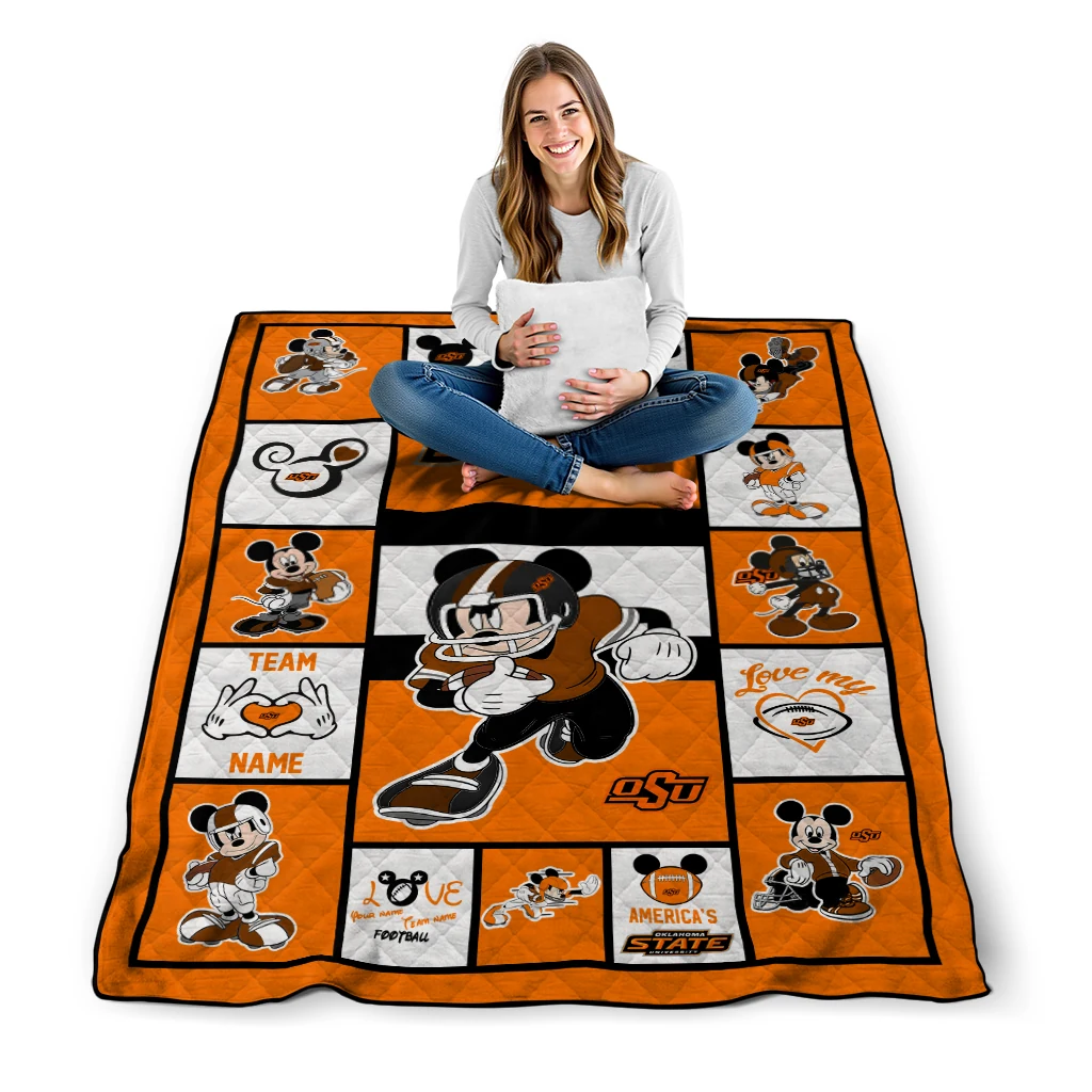 custom oklahoma state cowboys mickey crimson orange white quilt blanket high quality custom oklahoma state cowboys mickey crimson orange white quilt blanket high quality