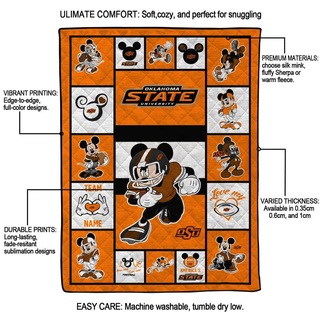custom oklahoma state cowboys mickey crimson orange white quilt blanket latest model custom oklahoma state cowboys mickey crimson orange white quilt blanket latest model