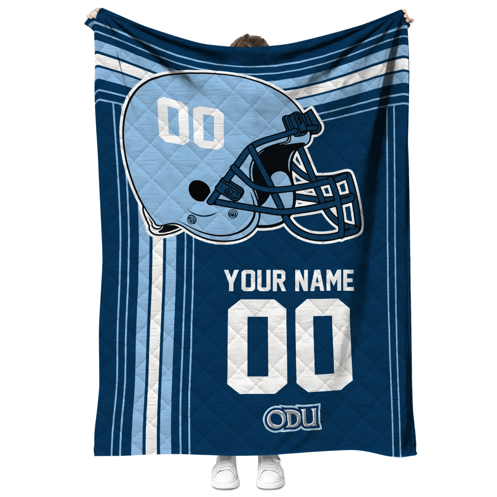 custom old dominion monarchs helmet theme blue quilt blanket fashion forward