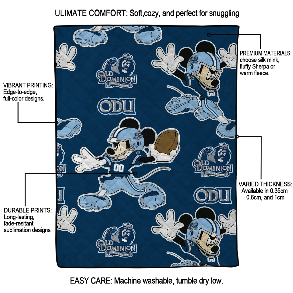custom old dominion monarchs mickey football blue quilt blanket latest model custom old dominion monarchs mickey football blue quilt blanket latest model