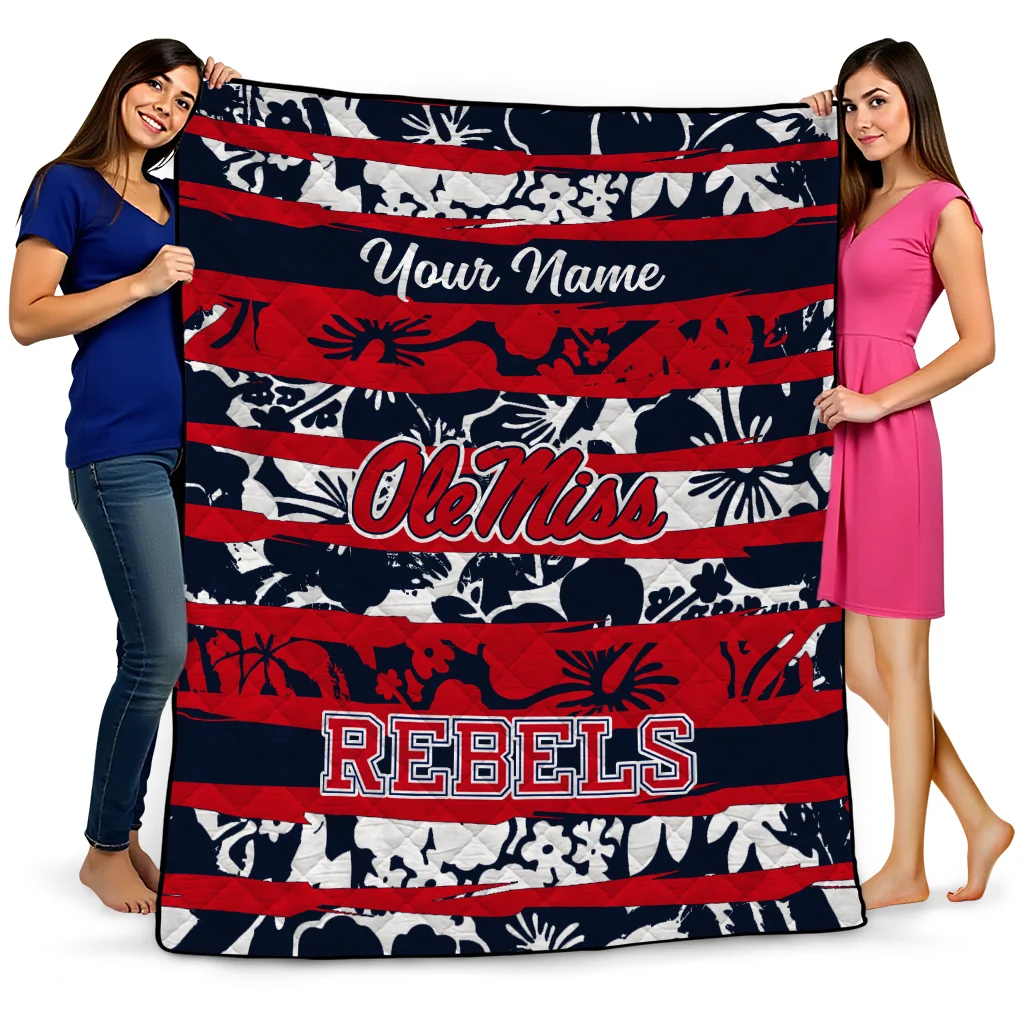 custom ole miss rebels layered florals red white quilt blanket best selling