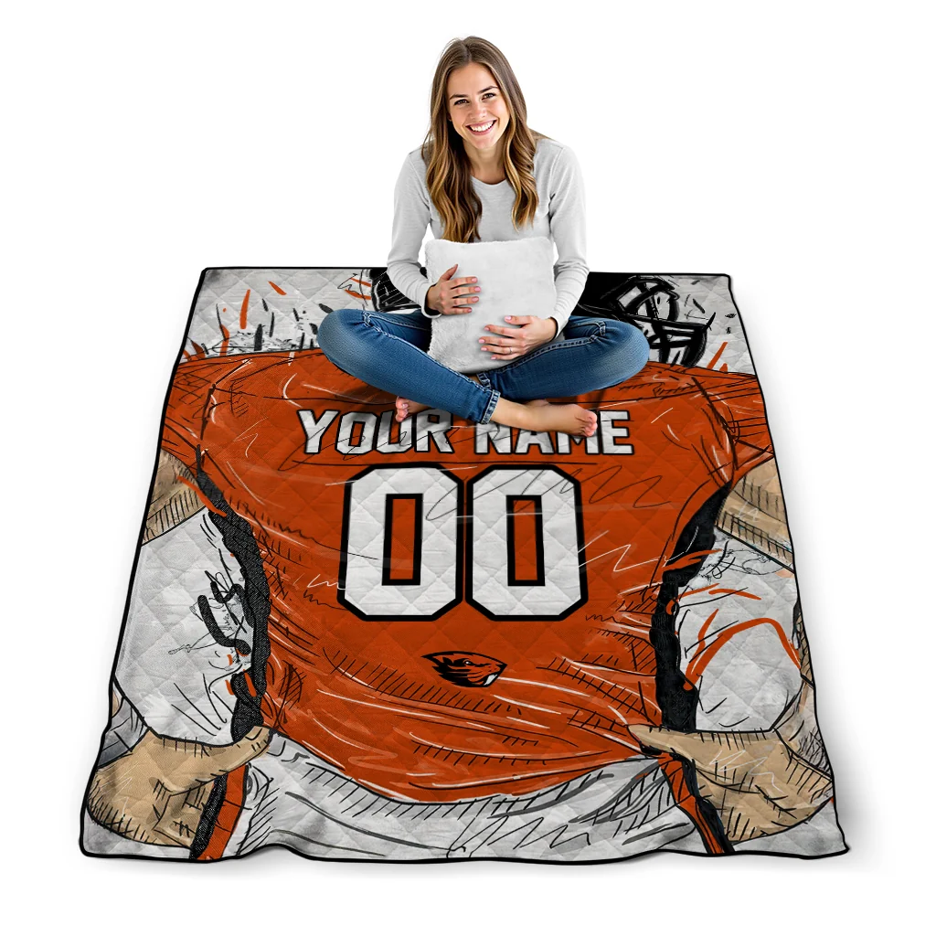 custom oregon state beavers player sketch orange gray quilt blanket high quality custom oregon state beavers player sketch orange gray quilt blanket high quality