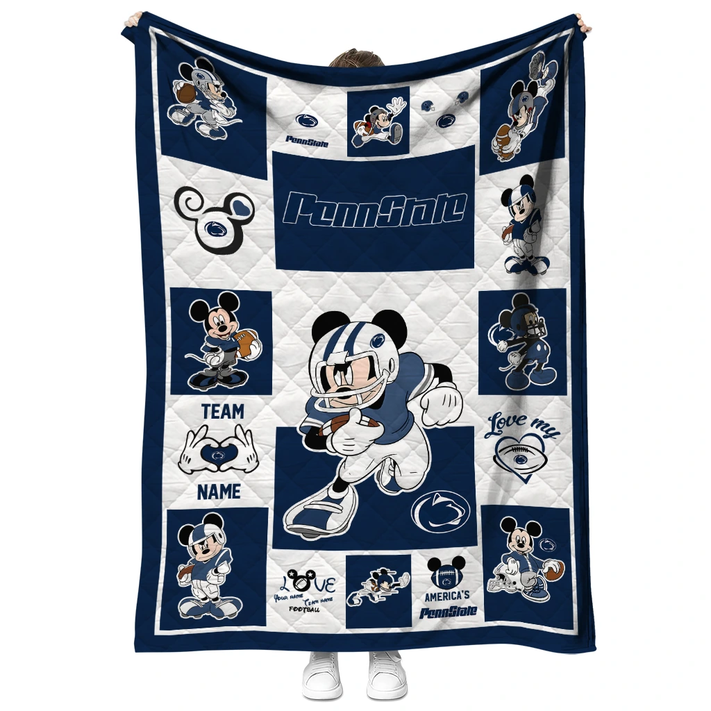 custom penn state nittany lions mickey crimson blue white quilt blanket fashion forward