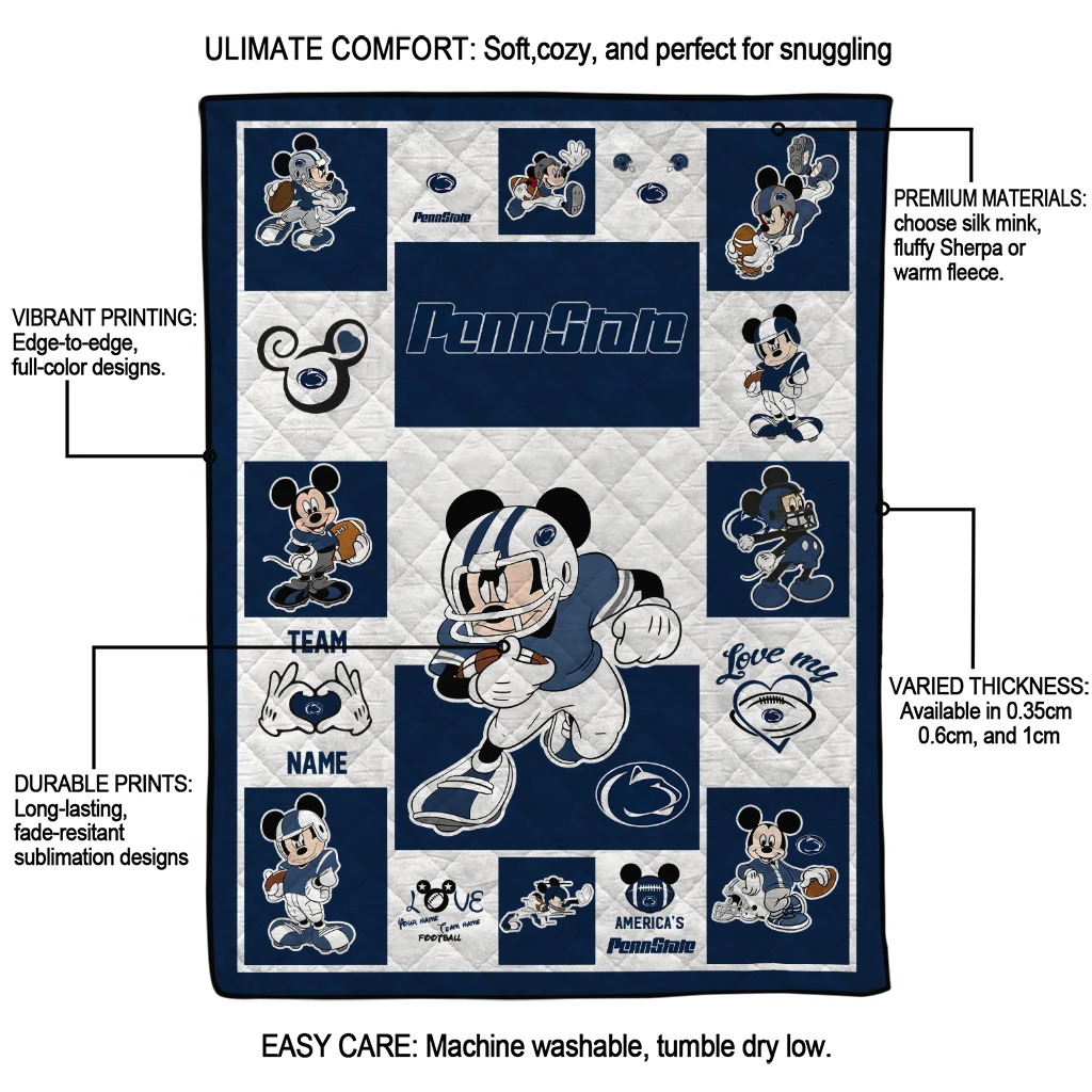 custom penn state nittany lions mickey crimson blue white quilt blanket latest model custom penn state nittany lions mickey crimson blue white quilt blanket latest model