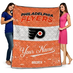 custom philadelphia flyers pinstripe lines orange white quilt blanket best selling