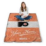custom philadelphia flyers pinstripe lines orange white quilt blanket best selling