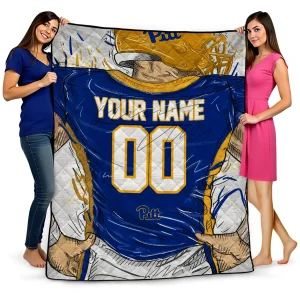 custom pittsburgh panthers player sketch royal blue gray quilt blanket best selling