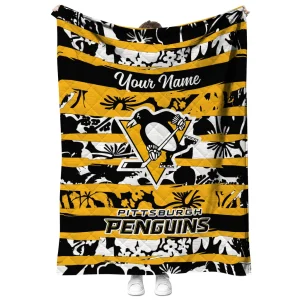 custom pittsburgh penguins layered florals yellow white quilt blanket fashion forward