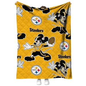 custom pittsburgh steelers mickey football gold quilt blanket fashion forward