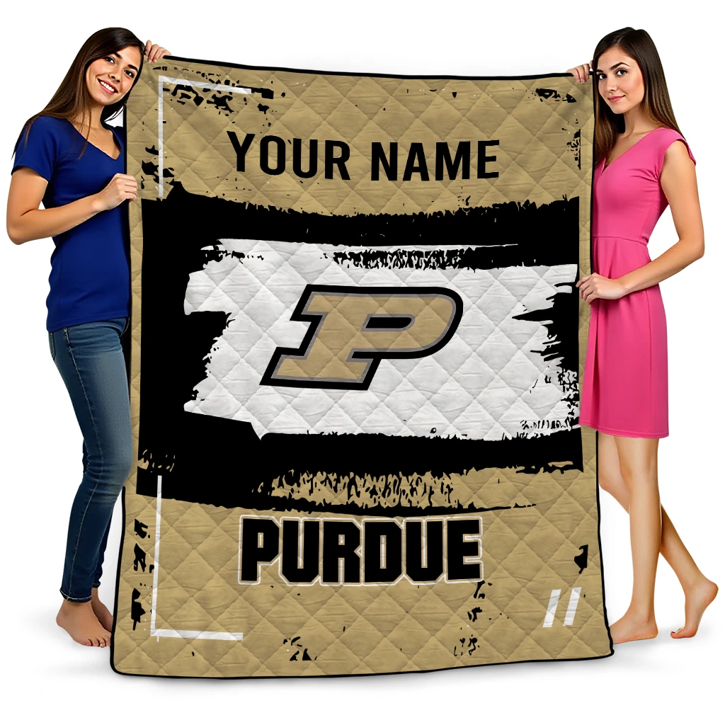 custom purdue boilermakers grunge patch gold white quilt blanket best selling