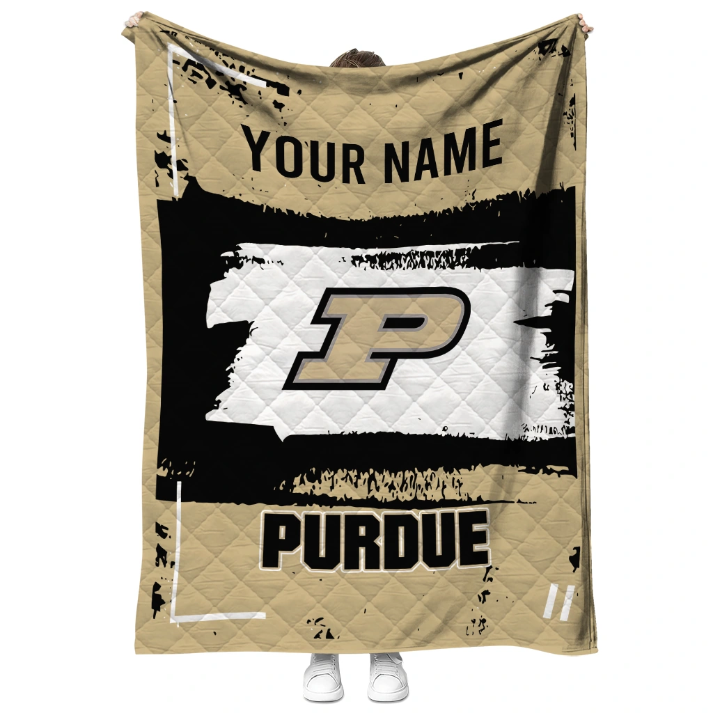 custom purdue boilermakers grunge patch gold white quilt blanket fashion forward