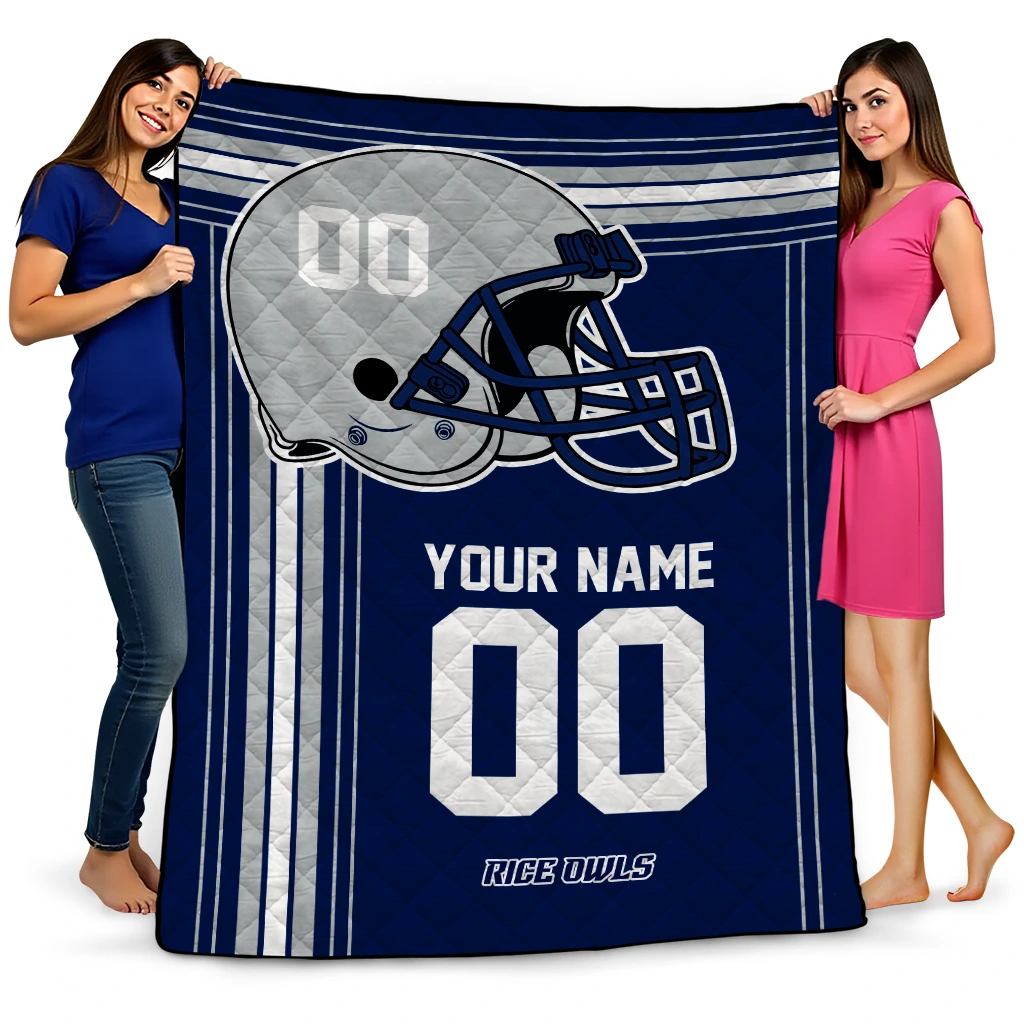 custom rice owls helmet theme navy blue quilt blanket best selling custom rice owls helmet theme navy blue quilt blanket best selling