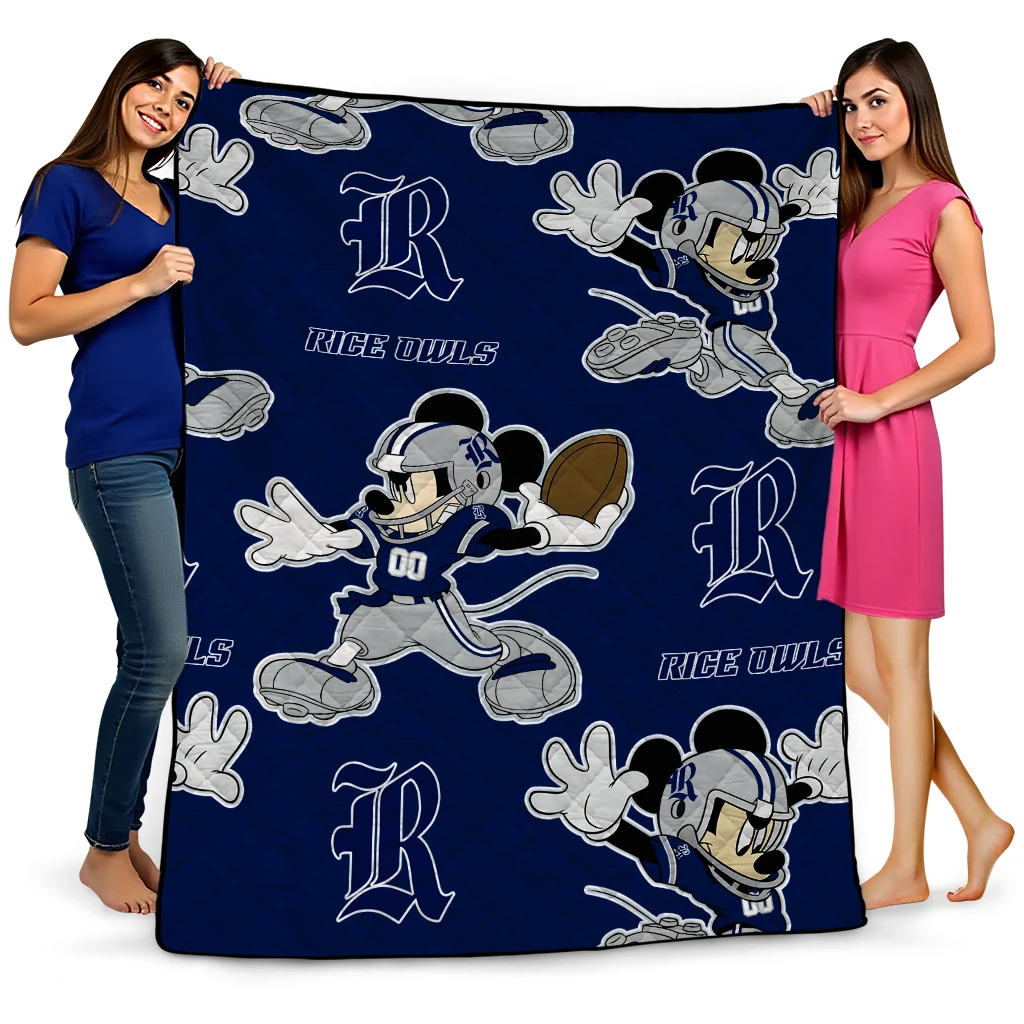 custom rice owls mickey football navy blue quilt blanket best selling custom rice owls mickey football navy blue quilt blanket best selling