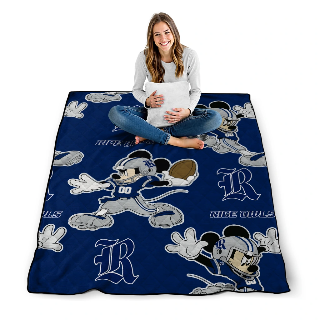 custom rice owls mickey football navy blue quilt blanket high quality custom rice owls mickey football navy blue quilt blanket high quality