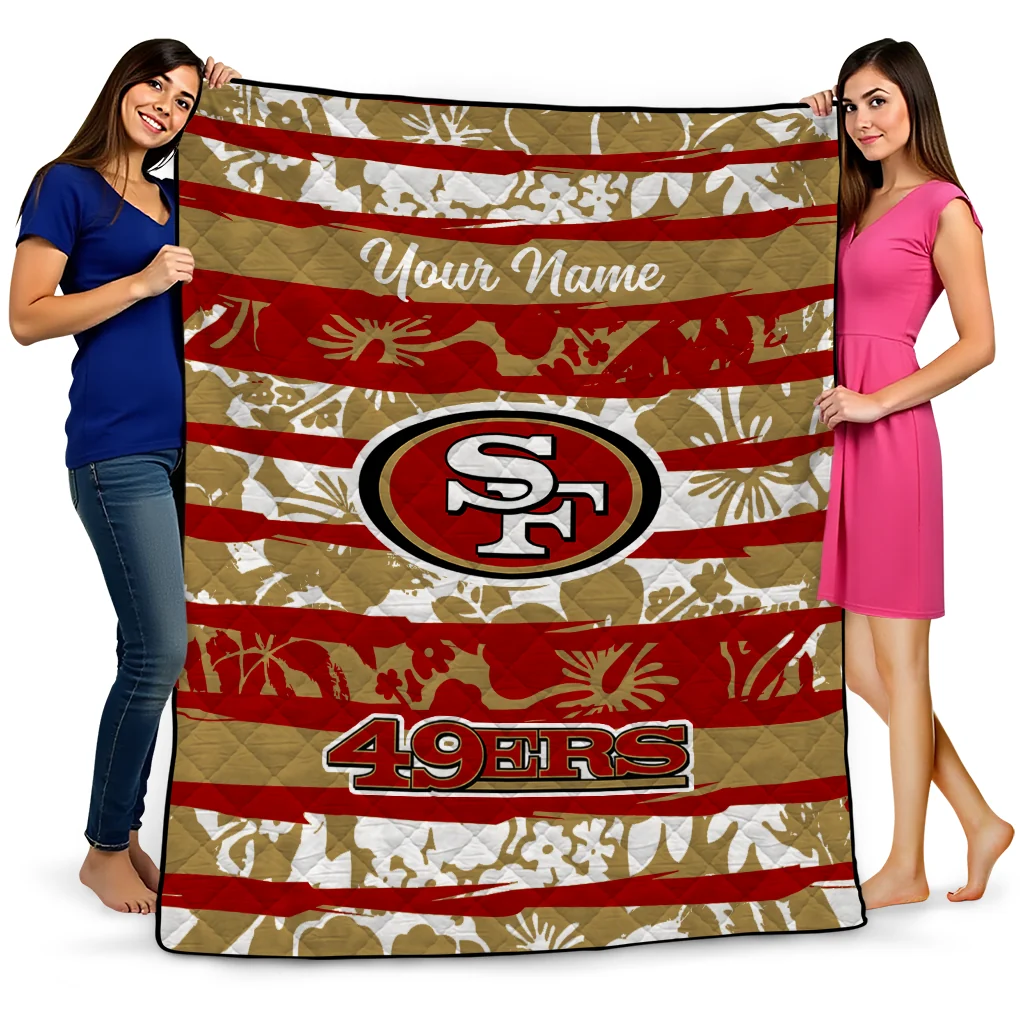 custom san francisco 49ers layered florals red white quilt blanket best selling custom san francisco 49ers layered florals red white quilt blanket best selling