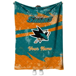 custom san jose sharks brushstroke layers teal quilt blanket fashion forward