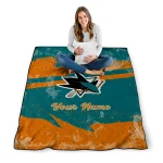 custom san jose sharks brushstroke layers teal quilt blanket best selling