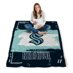 custom seattle kraken grunge patch blue white quilt blanket best selling