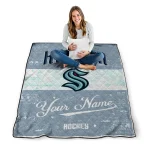 custom seattle kraken pinstripe lines blue white quilt blanket best selling