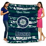 custom seattle mariners layered florals navy blue white quilt blanket best selling