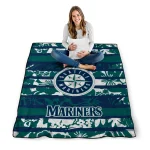 custom seattle mariners layered florals navy blue white quilt blanket best selling