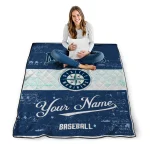custom seattle mariners snoopy victory navy blue white quilt blanket best selling
