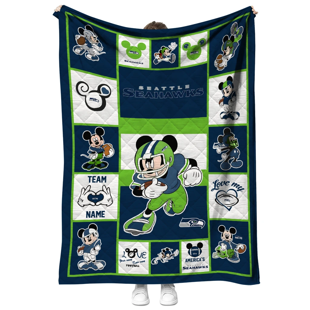 custom seattle seahawks mickey crimson blue white quilt blanket fashion forward