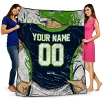 Custom Seattle Seahawks Player Sketch Blue Gray Quilt Blanket 1 custom seattle seahawks player sketch blue gray quilt blanket best selling