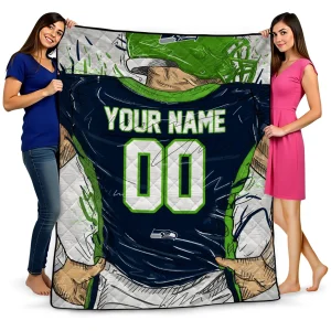 custom seattle seahawks player sketch blue gray quilt blanket best selling